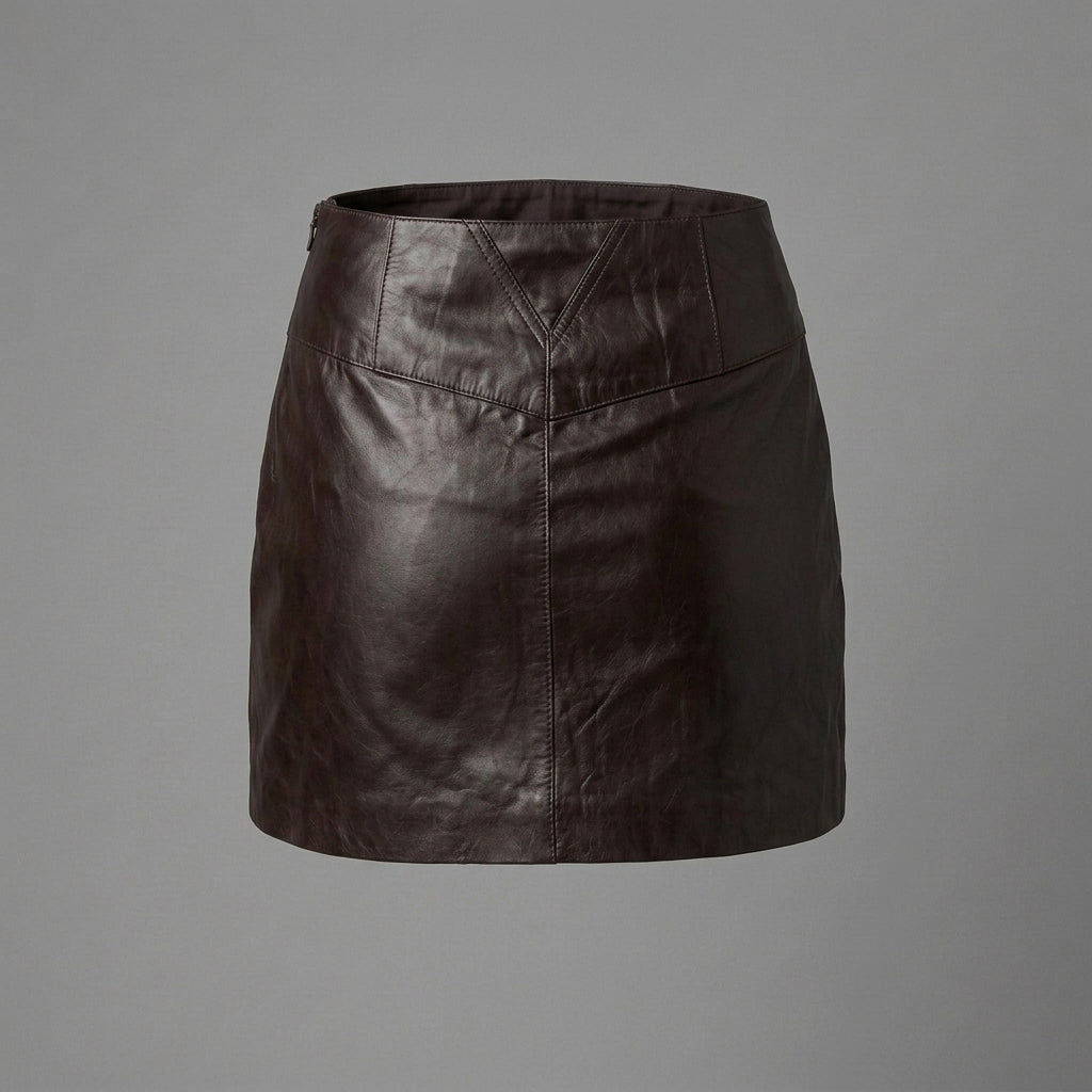 Women's Brown Leather Mini Skirt with Pockets