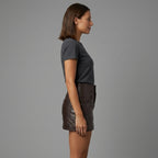 Women's Brown Leather Mini Skirt with Pockets