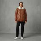 Brown Quilted Shearling Puffer Jacket