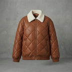 Brown Quilted Shearling Puffer Jacket