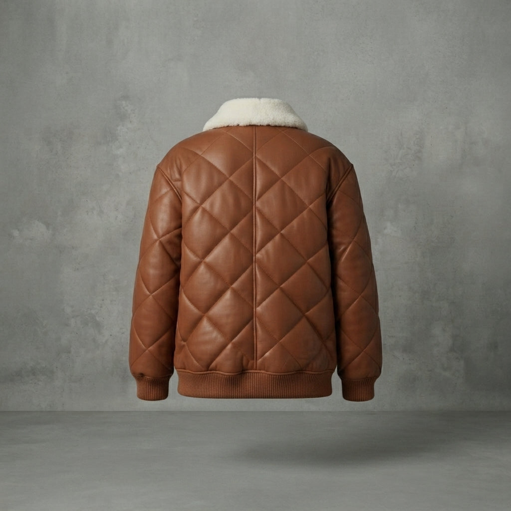 Brown Quilted Shearling Puffer Jacket