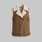 Women's Brown Shearling Biker Vest