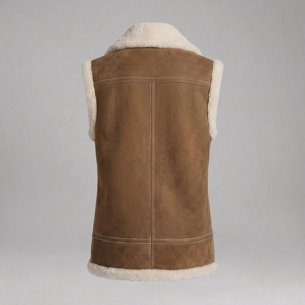 Women's Brown Shearling Biker Vest