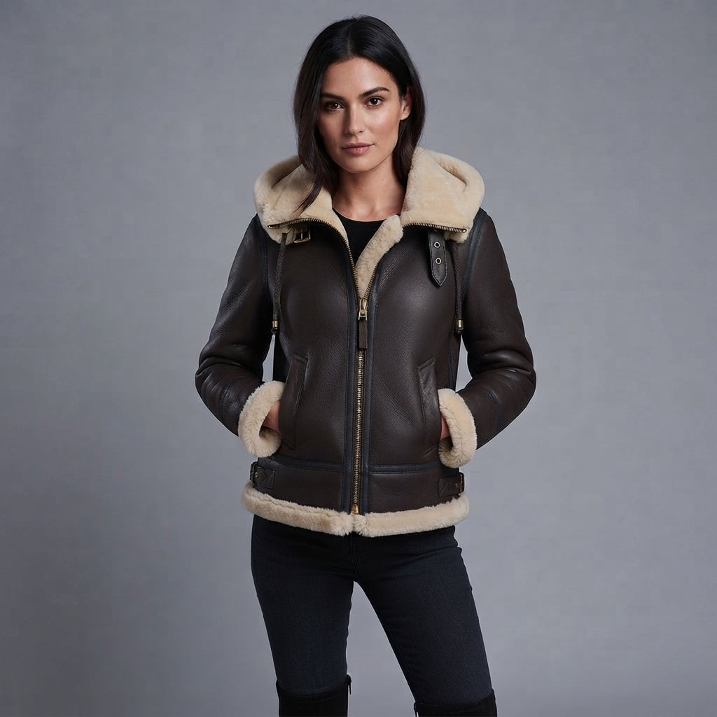 Women's Brown Shearling Bomber Jacket