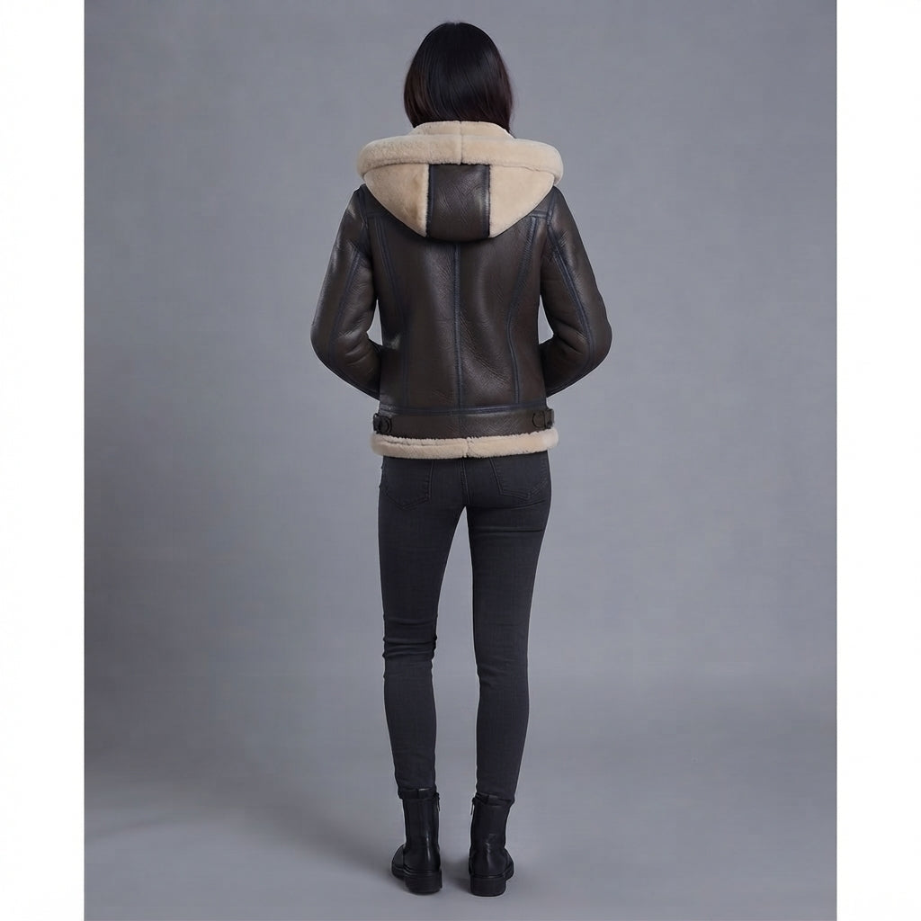 Women's Brown Shearling Bomber Jacket