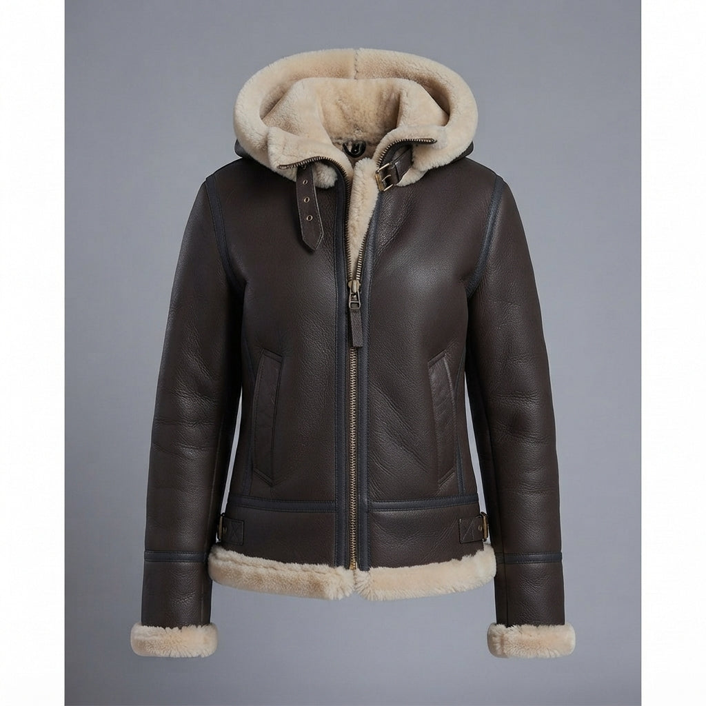 Women's Brown Shearling Bomber Jacket