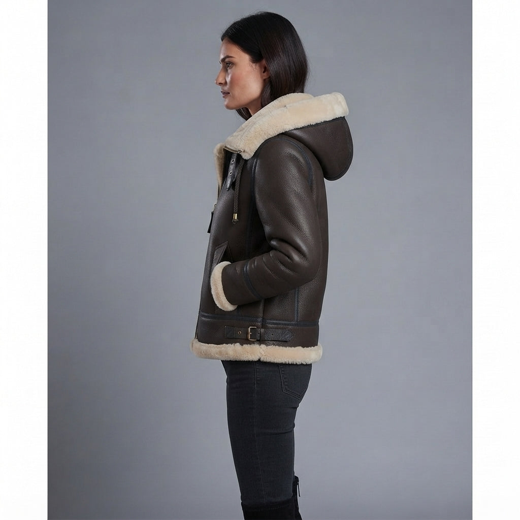 Women's Brown Shearling Bomber Jacket