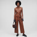 Warm Brown Sleeveless Leather Jumpsuit