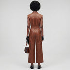 Warm Brown Sleeveless Leather Jumpsuit