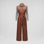 Warm Brown Sleeveless Leather Jumpsuit