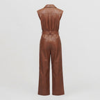Warm Brown Sleeveless Leather Jumpsuit