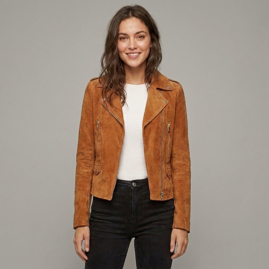 Women's Brown Suede Biker Jacket