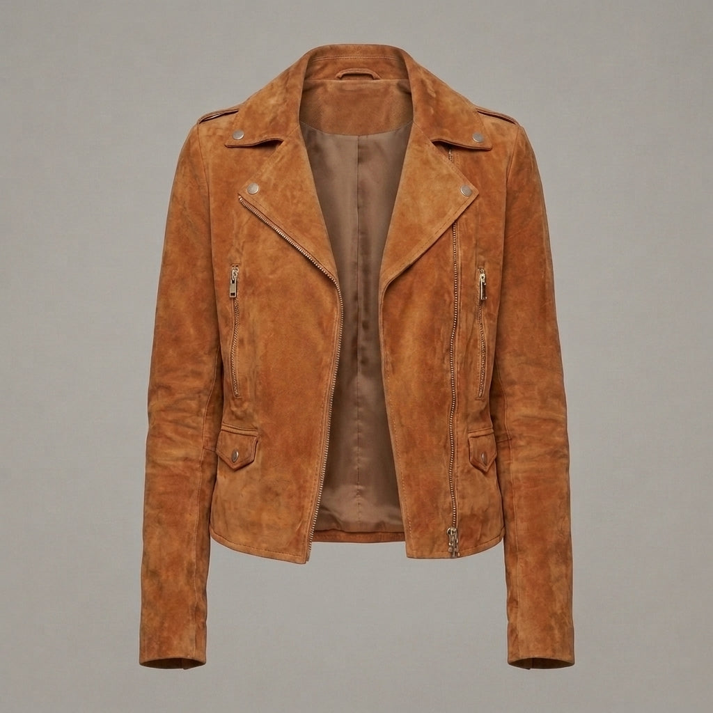 Women's Brown Suede Biker Jacket