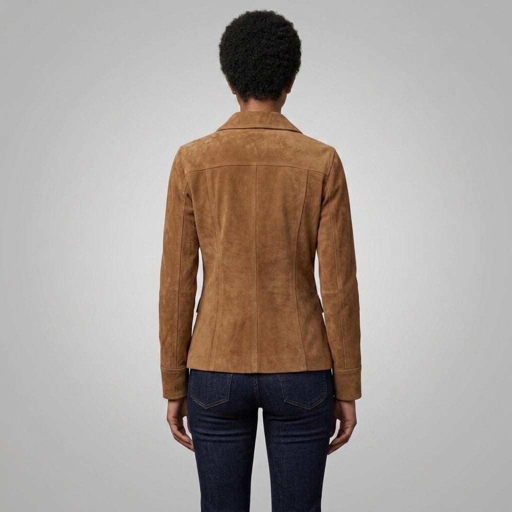 Women's Brown Suede Four-Pocket Shirt