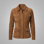 Women's Brown Suede Four-Pocket Shirt