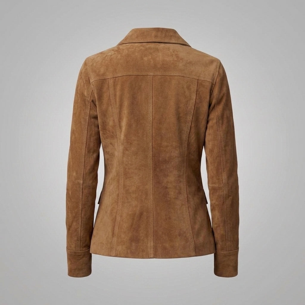 Women's Brown Suede Four-Pocket Shirt