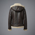 Women's Brown Vegan Leather Aviator Jacket with Fur Hood