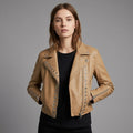 Camel Leather Biker Jacket