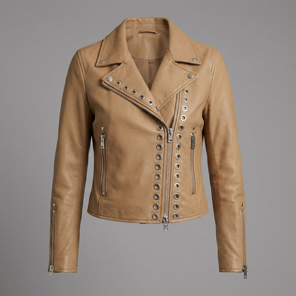 Camel Leather Biker Jacket