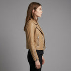Camel Leather Biker Jacket
