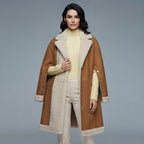 Women's Camel Shearling Convertible Cape Coat