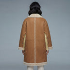 Women's Camel Shearling Convertible Cape Coat