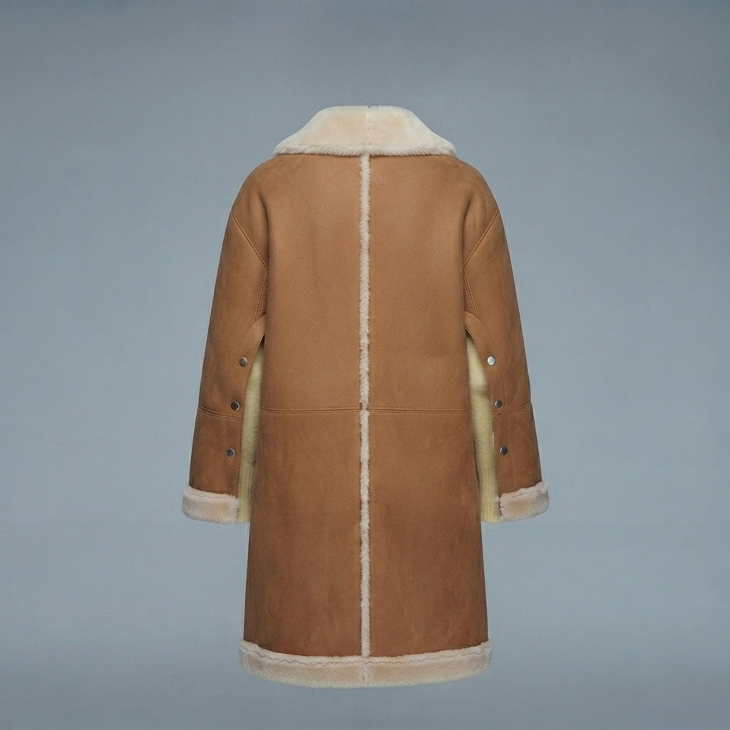 Women's Camel Shearling Convertible Cape Coat