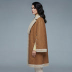 Women's Camel Shearling Convertible Cape Coat