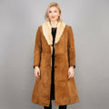 Women's Camel Suede Shearling Coat with Fur Collar