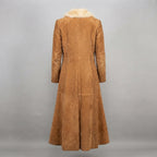 Women's Camel Suede Shearling Coat with Fur Collar