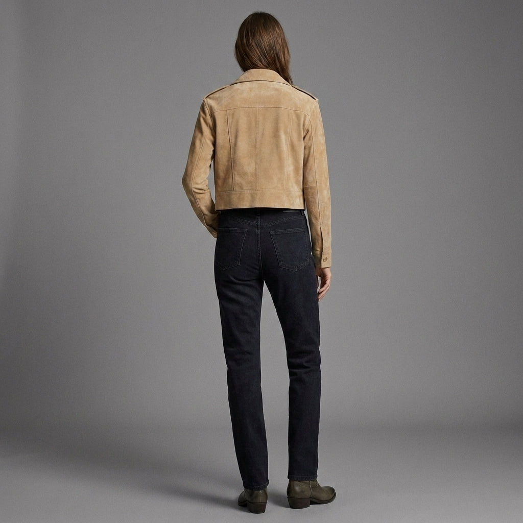 Camel Suede Cropped Jacket