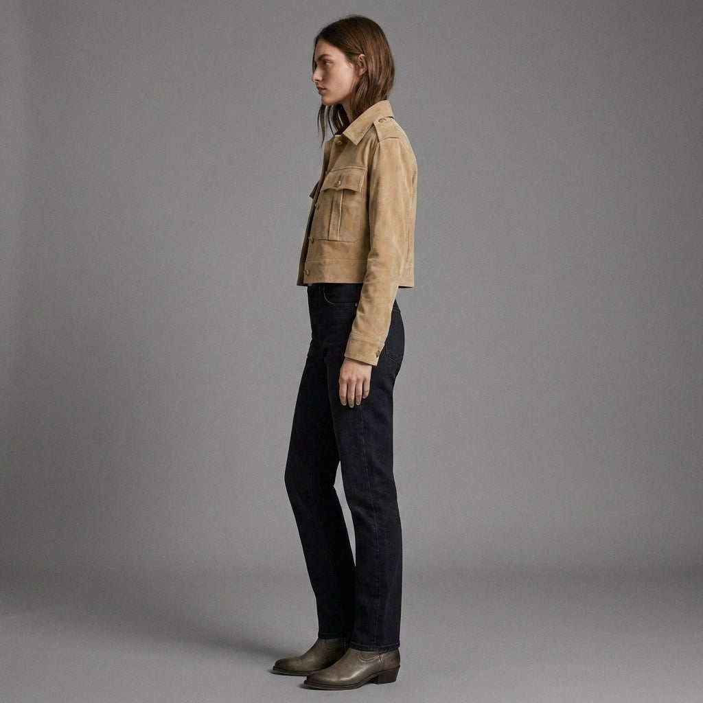 Camel Suede Cropped Jacket