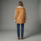 Women's Camel Suede Shearling Coat with Sherpa Trim