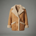 Women's Camel Suede Shearling Coat with Sherpa Trim