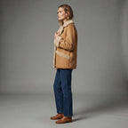 Women's Camel Suede Shearling Coat with Sherpa Trim