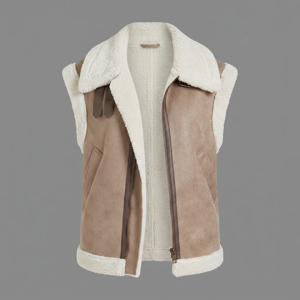 Women's Cap-Sleeve Shearling Leather Vest