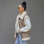 Women's Cap-Sleeve Shearling Leather Vest