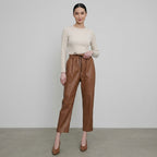 Women's Caramel High-Waist Leather Pants