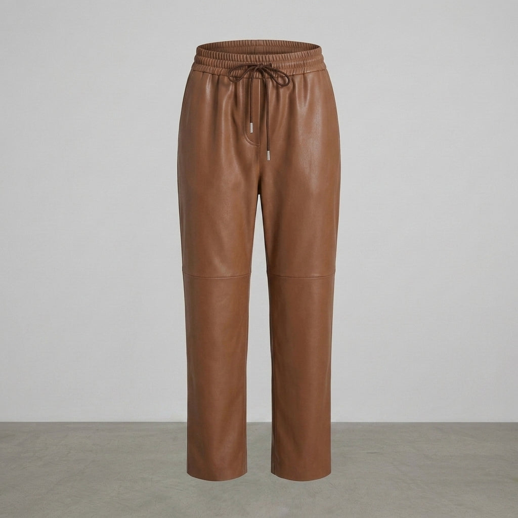 Women's Caramel High-Waist Leather Pants