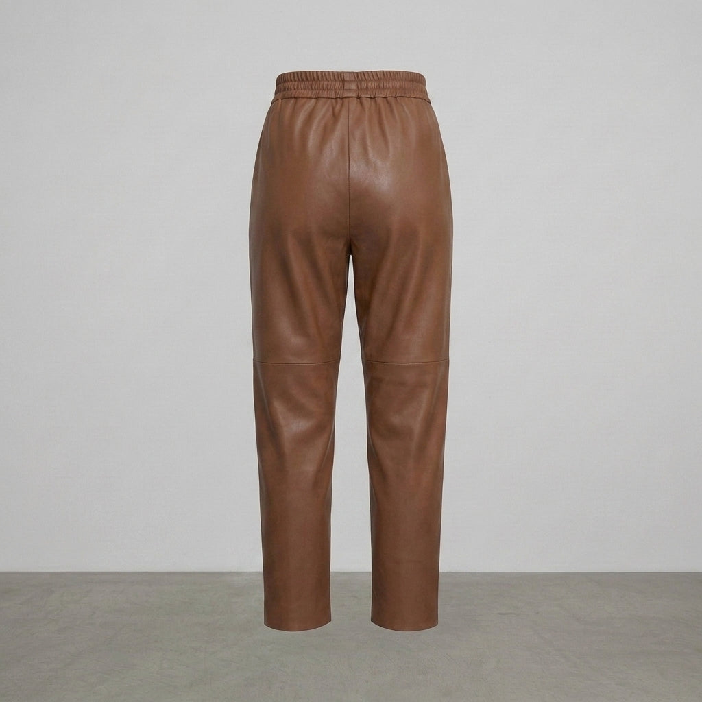 Women's Caramel High-Waist Leather Pants