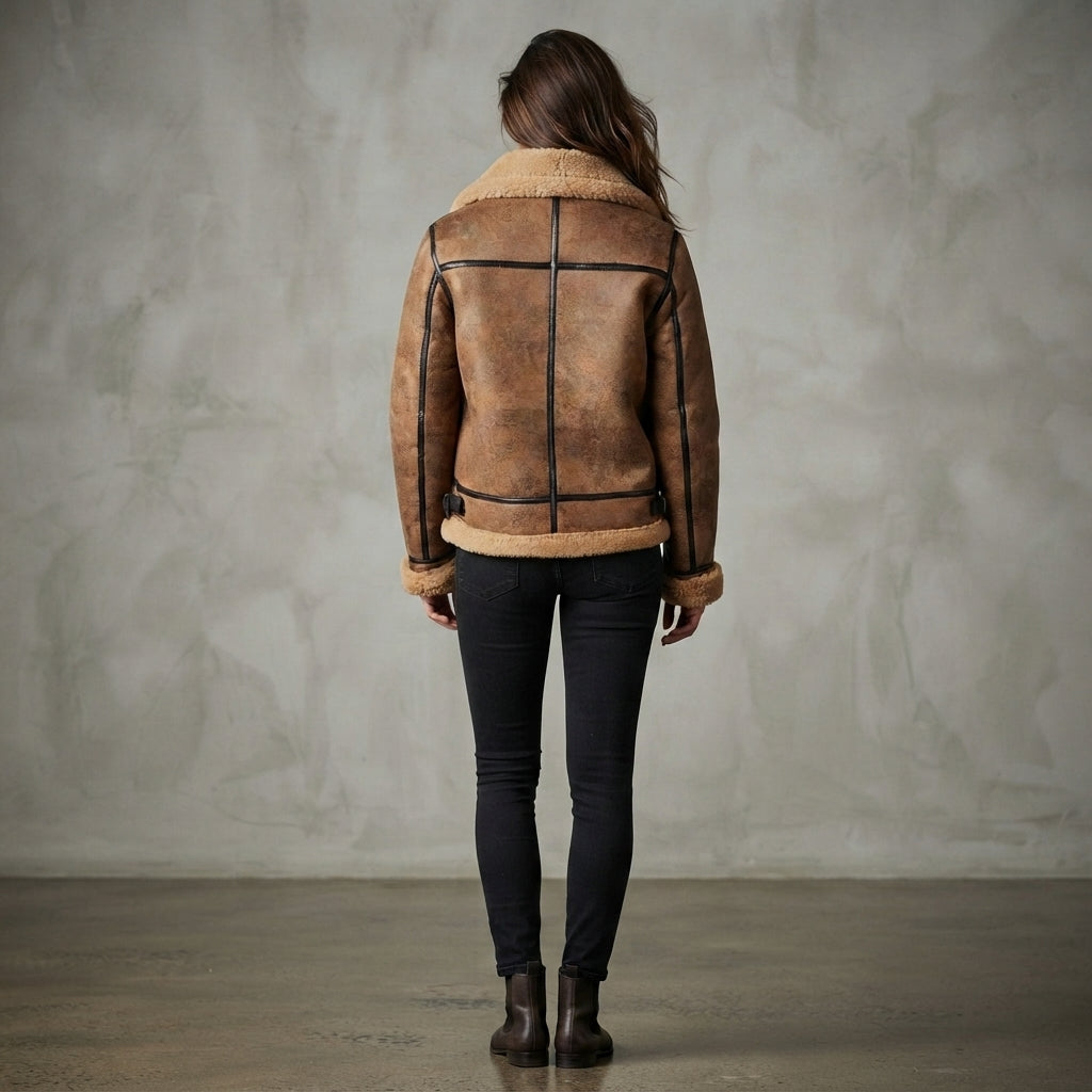 Women's Caramel Shearling Leather Flight Jacket