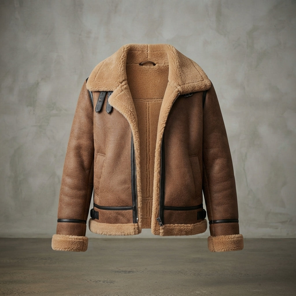 Women's Caramel Shearling Leather Flight Jacket