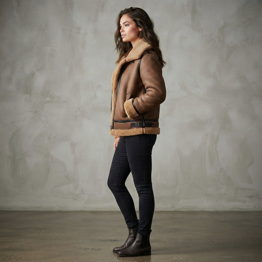 Women's Caramel Shearling Leather Flight Jacket