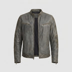 Men's Charcoal Vintage Biker Leather Jacket