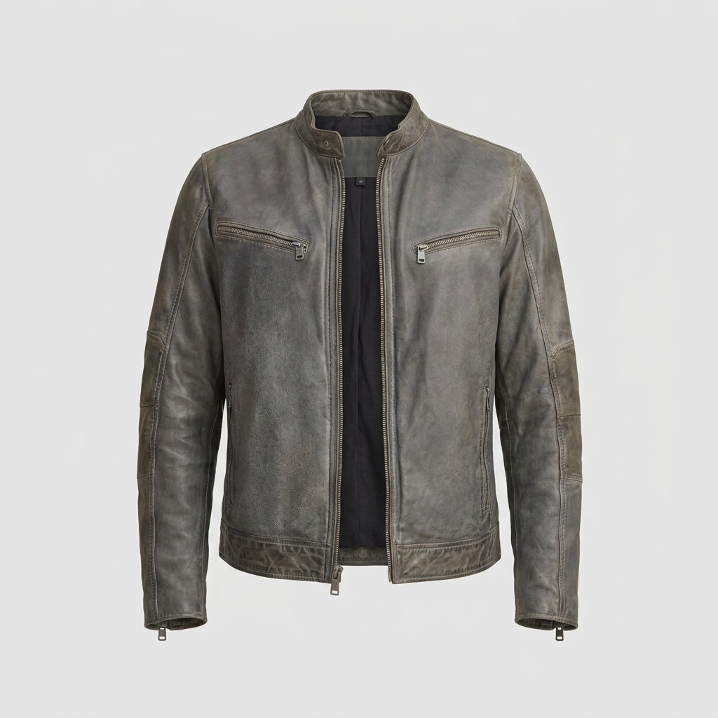 Men's Charcoal Vintage Biker Leather Jacket