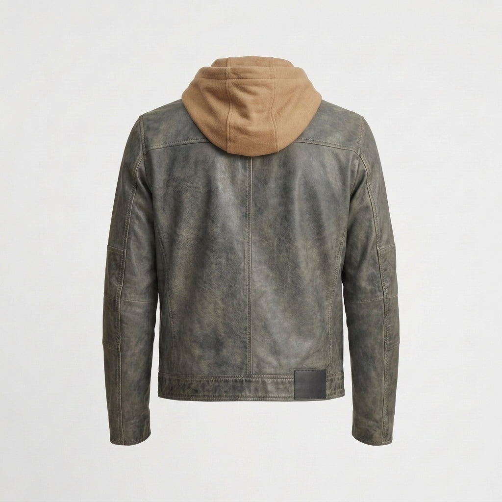 Men's Charcoal Vintage Biker Leather Jacket