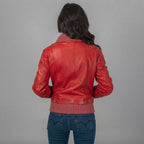 Women's Cherry Red Leather Bomber Jacket