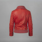 Women's Cherry Red Leather Bomber Jacket