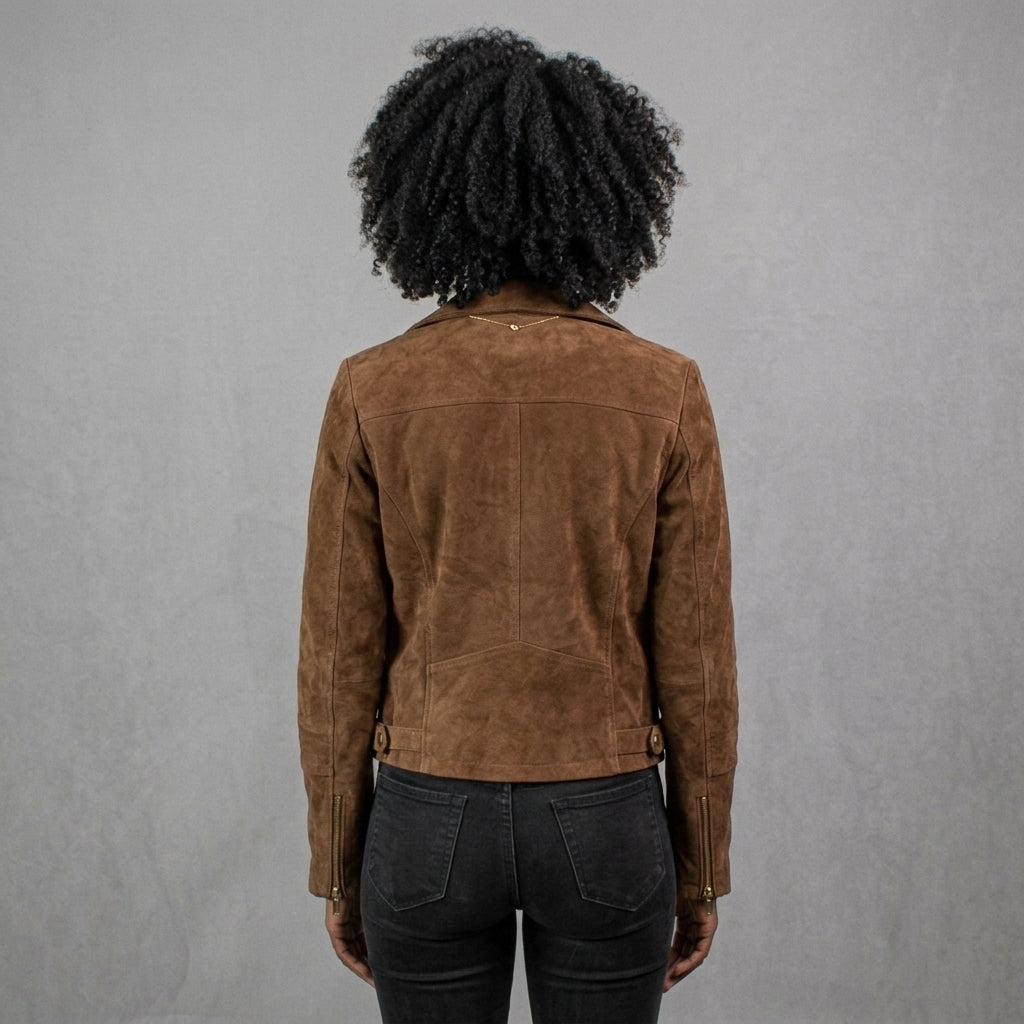 Chocolate Brown Suede Biker Jacket