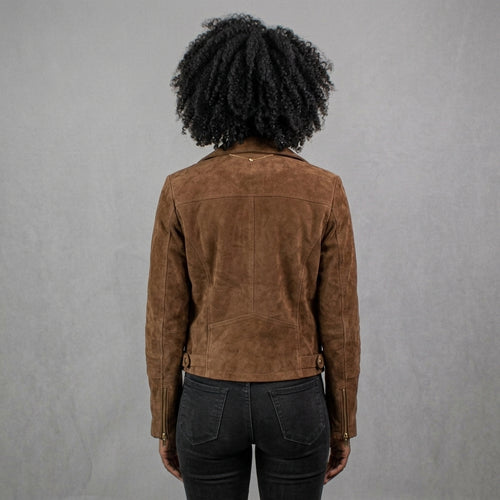 Chocolate Brown Suede Biker Jacket